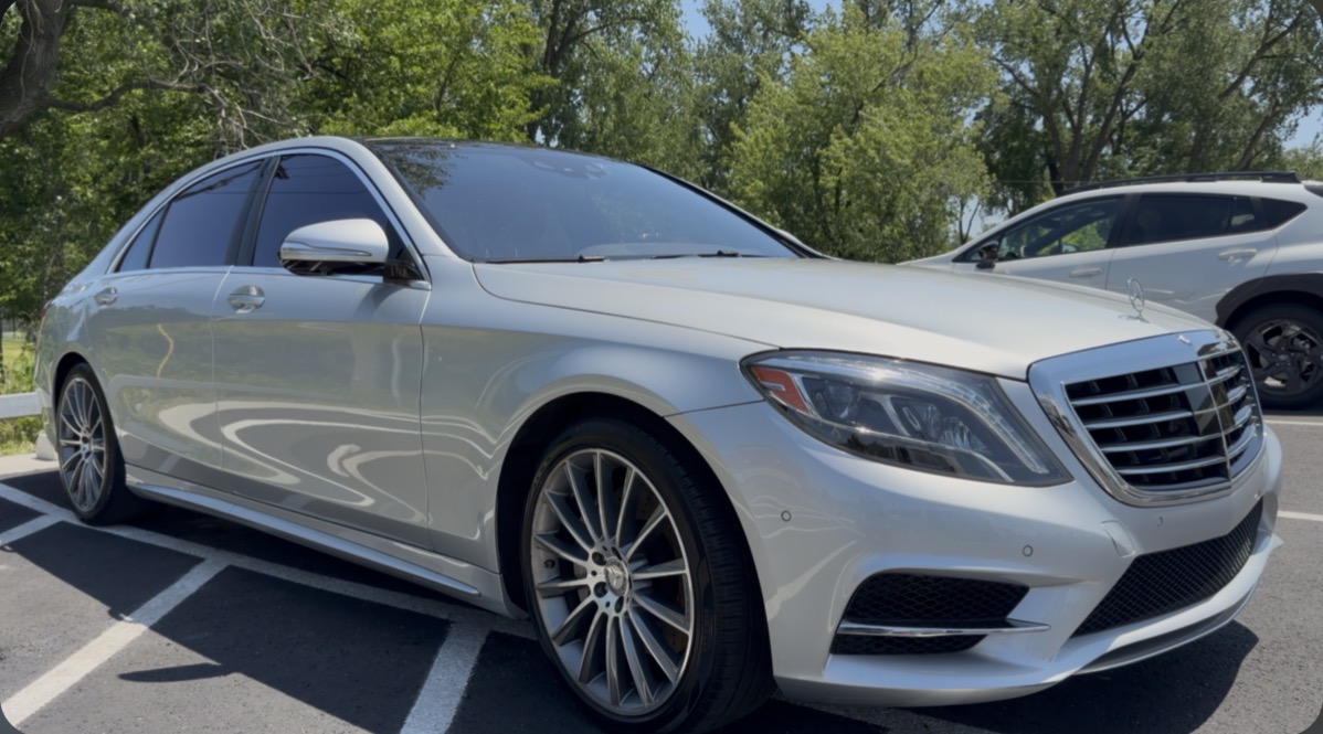 Silver Mercedes-Benz S-Class with a mirror-gloss exterior detail