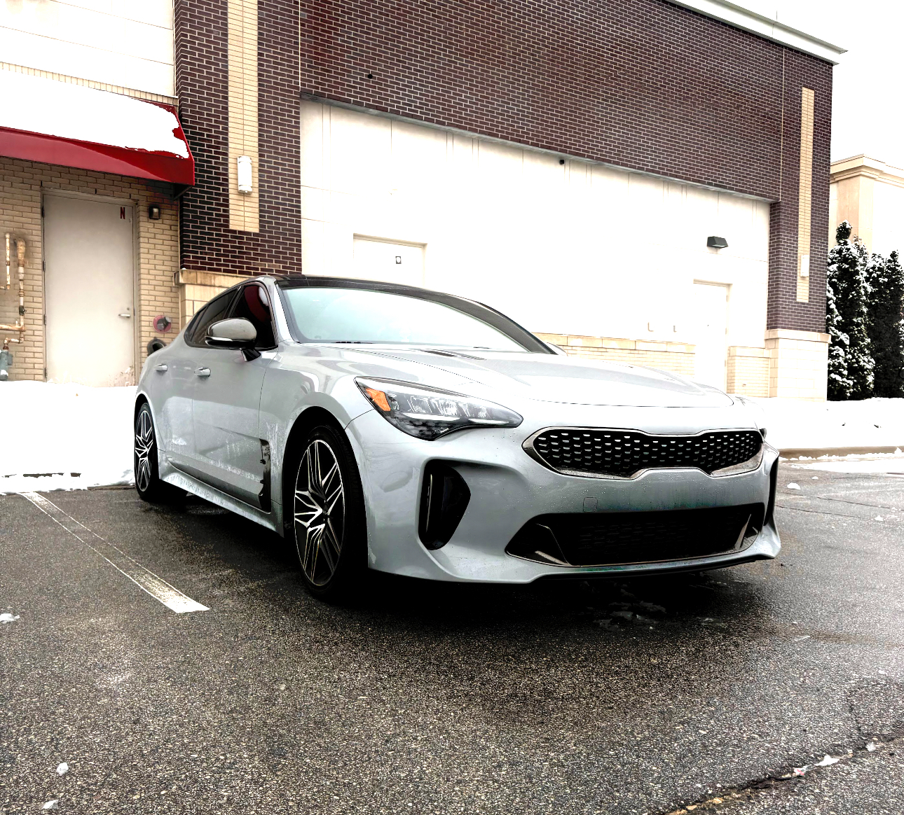 Silver Kia Stinger detailed with a clean reflective finish